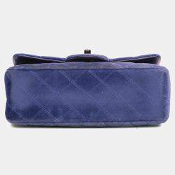 Pre Owned Chanel Blue Mini Rectangular Classic Velvet Single Flap