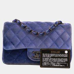 Pre Owned Chanel Blue Mini Rectangular Classic Velvet Single Flap