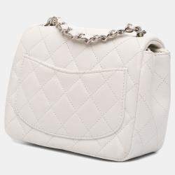Pre Owned Chanel White Mini Square Classic Caviar Single Flap