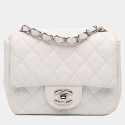 Pre Owned Chanel White Mini Square Classic Caviar Single Flap
