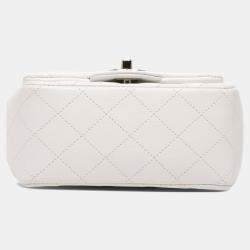 Pre Owned Chanel White Mini Square Classic Caviar Single Flap
