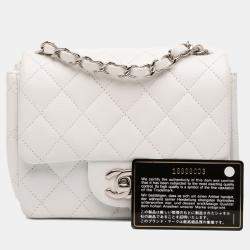 Pre Owned Chanel White Mini Square Classic Caviar Single Flap