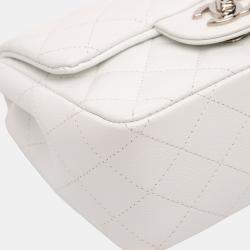 Pre Owned Chanel White Mini Square Classic Caviar Single Flap