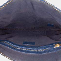 Pre Owned Chanel Blue Medium Chevron Caviar Ancient Greek Charms O Case Clutch
