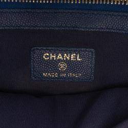 Pre Owned Chanel Blue Medium Chevron Caviar Ancient Greek Charms O Case Clutch