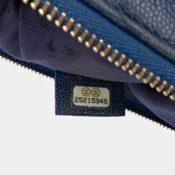 Pre Owned Chanel Blue Medium Chevron Caviar Ancient Greek Charms O Case Clutch
