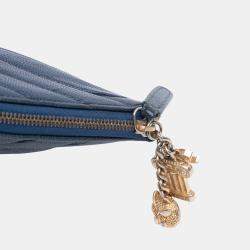 Pre Owned Chanel Blue Medium Chevron Caviar Ancient Greek Charms O Case Clutch