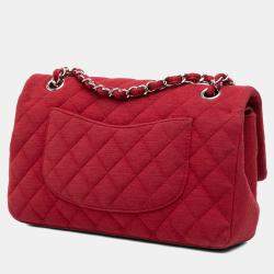 Pre Owned Chanel Red Medium Classic Jersey Double Flap