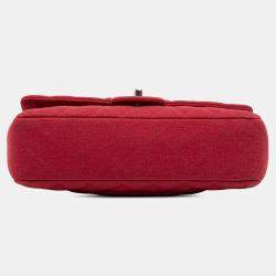 Pre Owned Chanel Red Medium Classic Jersey Double Flap
