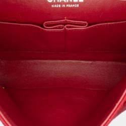 Pre Owned Chanel Red Medium Classic Jersey Double Flap