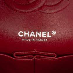 Pre Owned Chanel Red Medium Classic Jersey Double Flap