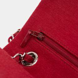 Pre Owned Chanel Red Medium Classic Jersey Double Flap