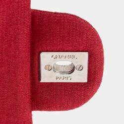 Pre Owned Chanel Red Medium Classic Jersey Double Flap