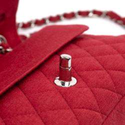 Pre Owned Chanel Red Medium Classic Jersey Double Flap