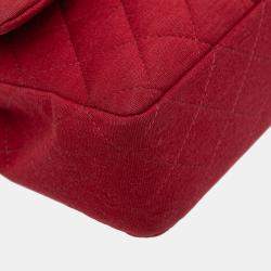 Pre Owned Chanel Red Medium Classic Jersey Double Flap