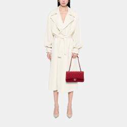Pre Owned Chanel Red Medium Classic Jersey Double Flap