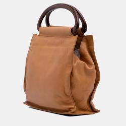 Pre Owned Chanel Brown CC Grained Calfskin Wooden Handle Tote