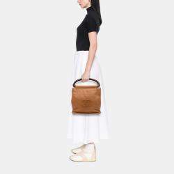 Pre Owned Chanel Brown CC Grained Calfskin Wooden Handle Tote