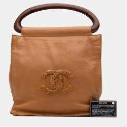 Pre Owned Chanel Brown CC Grained Calfskin Wooden Handle Tote