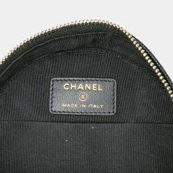Pre Owned Chanel Black Caviar CC Filigree Round Clutch with Chain