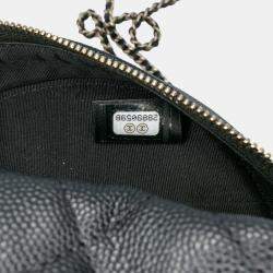 Pre Owned Chanel Black Caviar CC Filigree Round Clutch with Chain