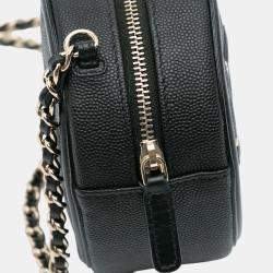 Pre Owned Chanel Black Caviar CC Filigree Round Clutch with Chain