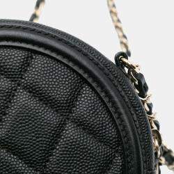 Pre Owned Chanel Black Caviar CC Filigree Round Clutch with Chain