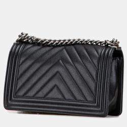 Pre Owned Chanel Black Old Medium Chevron Caviar Boy Flap