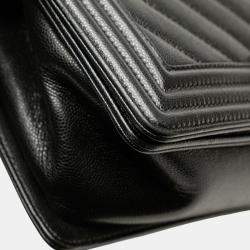 Pre Owned Chanel Black Old Medium Chevron Caviar Boy Flap