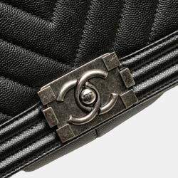 Pre Owned Chanel Black Old Medium Chevron Caviar Boy Flap