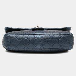 Pre Owned Chanel Blue Jumbo Quilted Iridescent Caviar Easy Flap