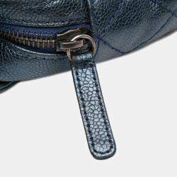 Pre Owned Chanel Blue Jumbo Quilted Iridescent Caviar Easy Flap