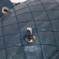Pre Owned Chanel Blue Jumbo Quilted Iridescent Caviar Easy Flap