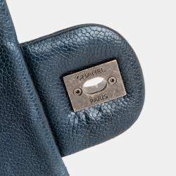 Pre Owned Chanel Blue Jumbo Quilted Iridescent Caviar Easy Flap