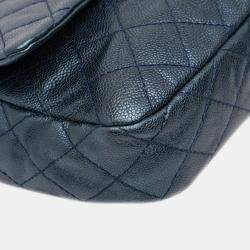 Pre Owned Chanel Blue Jumbo Quilted Iridescent Caviar Easy Flap