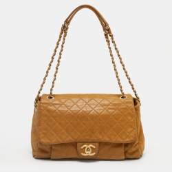 Pre Owned Chanel Beige Quilted Leather Coco Pleats Flap Bag