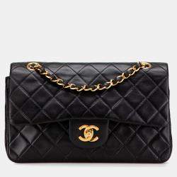 Pre Owned Chanel Black Small Classic Lambskin Double Flap