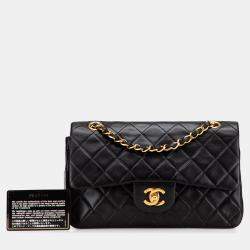 Pre Owned Chanel Black Small Classic Lambskin Double Flap