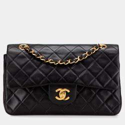 Pre Owned Chanel Black Small Classic Lambskin Double Flap