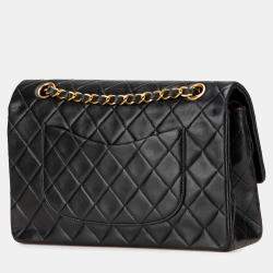 Pre Owned Chanel Black Medium Classic Lambskin Double Flap