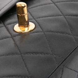 Pre Owned Chanel Black Medium Classic Lambskin Double Flap