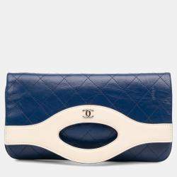Pre Owned Chanel Blue Small Bicolor Aged Calfskin 31 Pouch