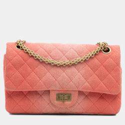 Pre Owned Chanel Orange Reissue 2.55 Quilted Denim Ombre Double Flap 225
