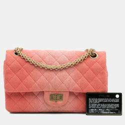 Pre Owned Chanel Orange Reissue 2.55 Quilted Denim Ombre Double Flap 225
