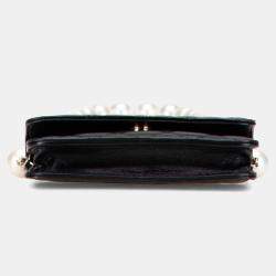 Pre Owned Chanel Black Quilted Calfskin Maxi Pearls Clutch With Chain