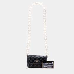 Pre Owned Chanel Black Quilted Calfskin Maxi Pearls Clutch With Chain