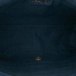 Pre Owned Chanel Blue Jumbo Chevron Denim Fringe Coco Flap