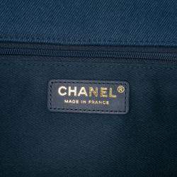 Pre Owned Chanel Blue Jumbo Chevron Denim Fringe Coco Flap