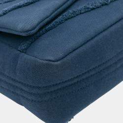 Pre Owned Chanel Blue Jumbo Chevron Denim Fringe Coco Flap