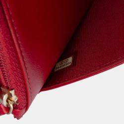 Pre Owned Chanel Red CC Quilted Velvet Wallet on Chain